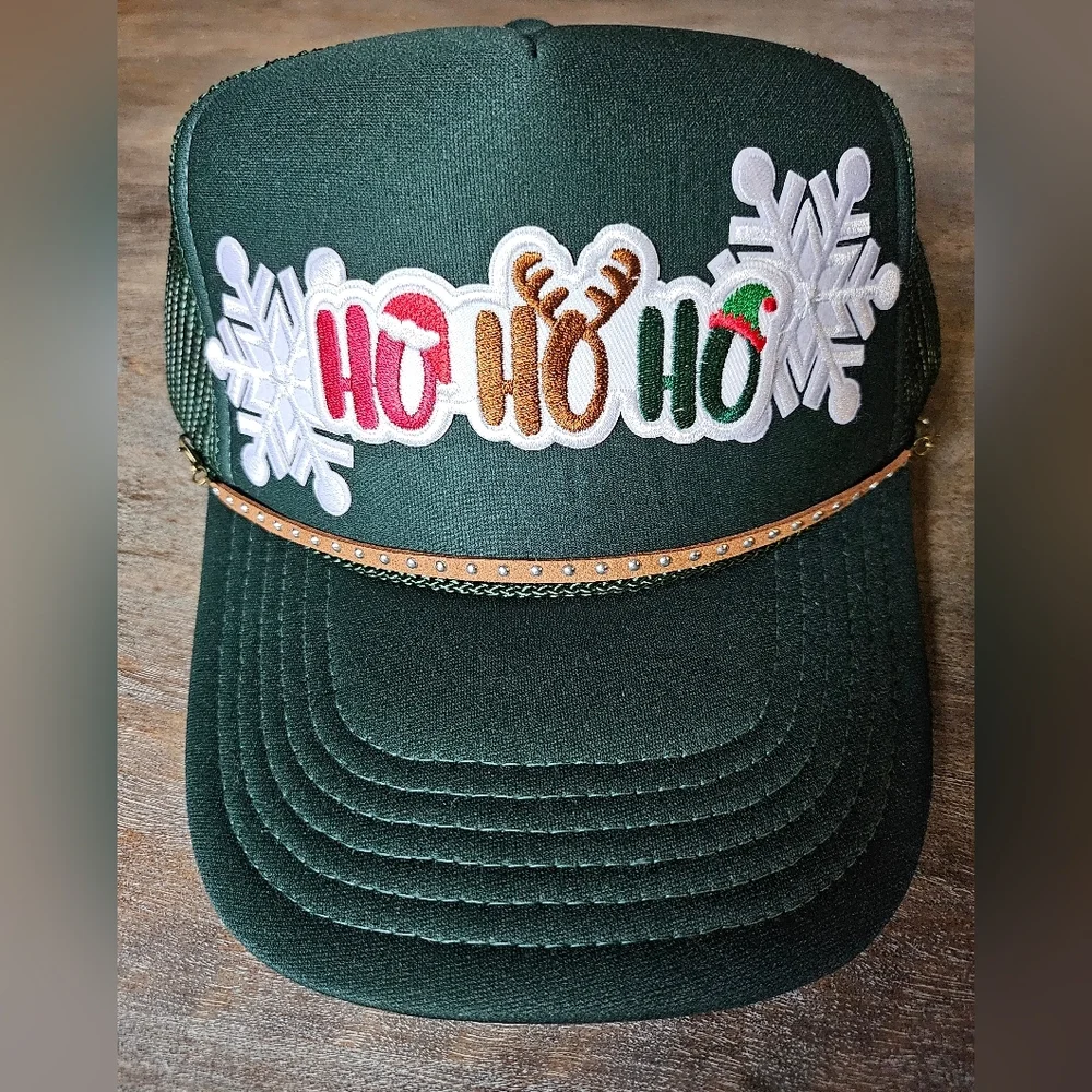 NWT Green Custom forest green Otto trucker hat Christmas embroidered patches
